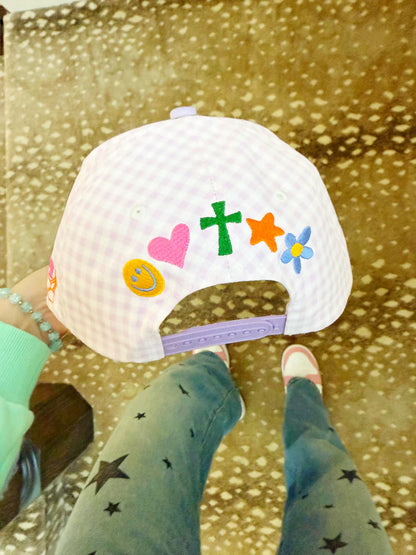 Purple Checker Jesus Loves You Cap