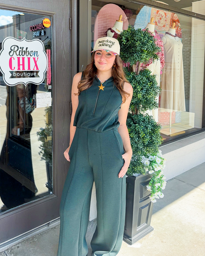 AirEssentials Shawl Collar Half Zip Jumpsuit in Night Forest