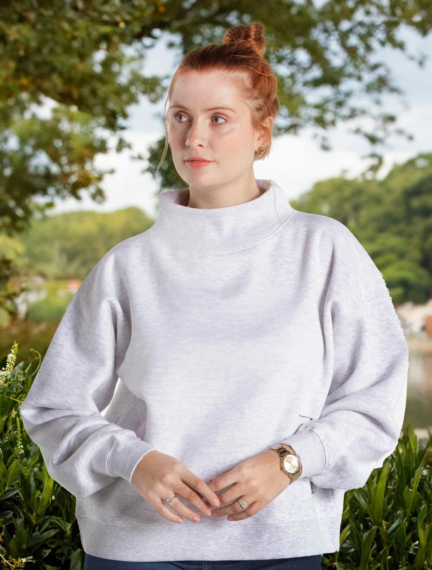 Lingo Mock Neck Crew Ash Fleece Sweatshirt