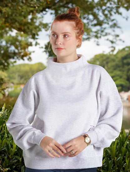 Lingo Mock Neck Crew Ash Fleece Sweatshirt