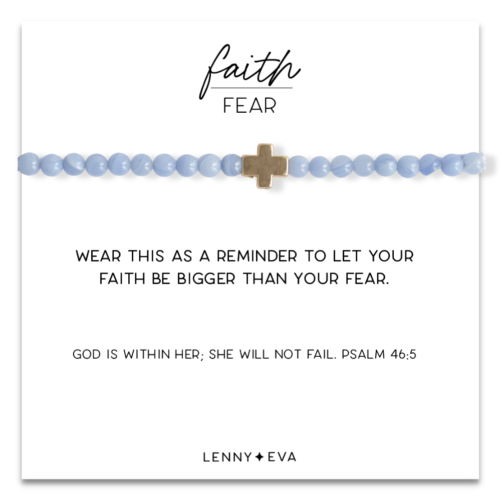 Faith Over Fear Cross Blue Agate Bracelet