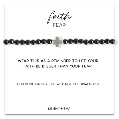 Faith Over Fear Cross Black Agate Bracelet