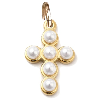 Gold Pearl Cross Charm