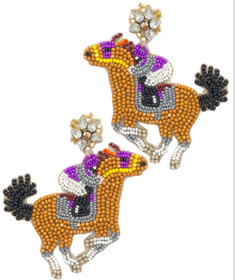 Beaded Derby Racehorse Brown/Purple Earrings
