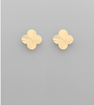 Textured Clover Worn Gold Stud Earrings