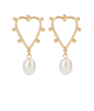 Heart and Baroque Pearl Drop Earrings