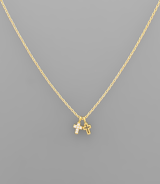 Double Mini Cross Gold Necklace