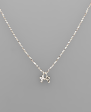 Double Mini Cross Silver Necklace