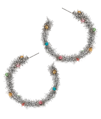 Christmas Tinsel Silver Earrings