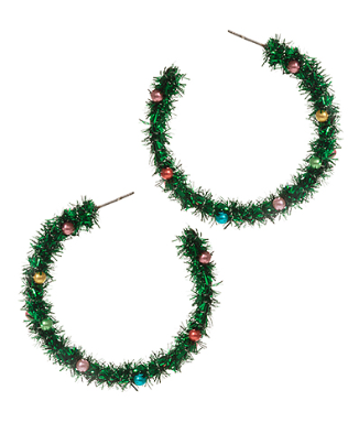 Christmas Tinsel Green Earrings