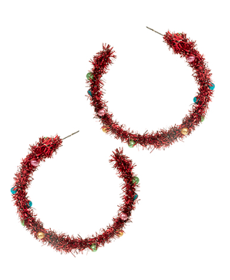 Christmas Tinsel Red Earrings