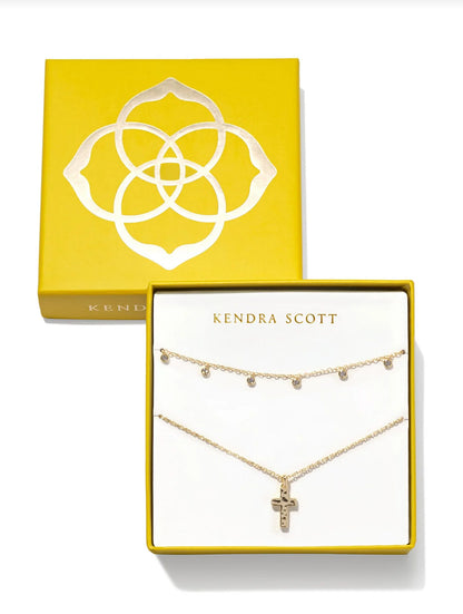 Amelia Cross Necklace Gift Set in Gold White Crystal