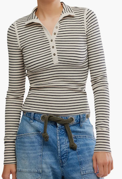 Lake Stripe Henley Tea Combo Top