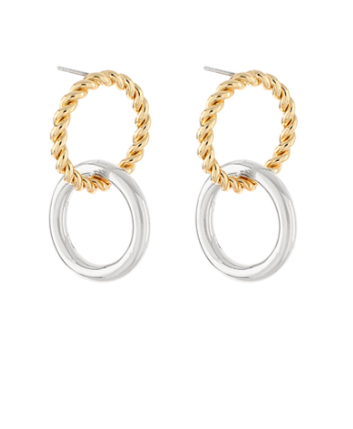 Double Link Mixed Metal Drop Earrings