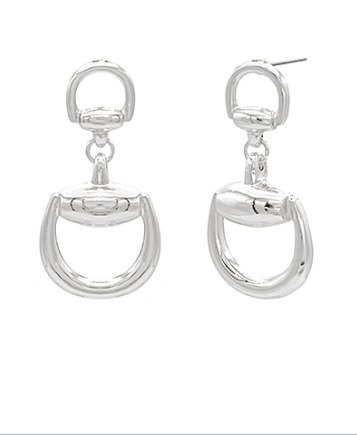 Double Horsebit Silver Drop Earrings