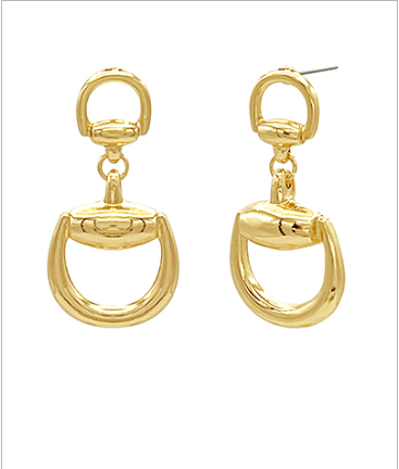 Double Horsebit Gold Drop Earrings