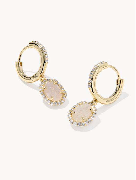 Daphne Gold Crystal Frame Huggie Earrings in Iridescent Drusy