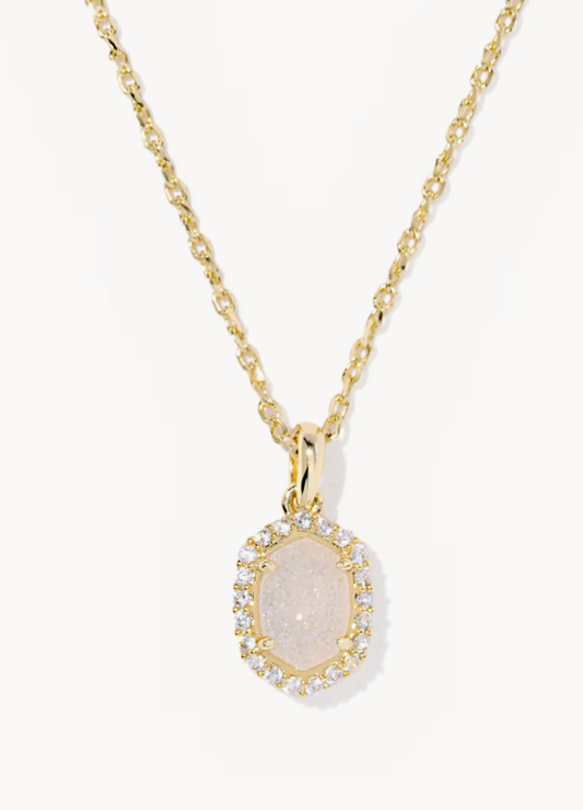Daphne Gold Crystal Frame Short Pendant Necklace in Iridescent Drusy