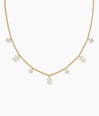 Cailin Gold Delicate Strand Necklace in White Iridescent Crystal