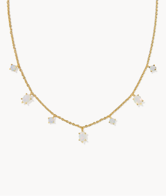 Cailin Gold Delicate Strand Necklace in White Iridescent Crystal
