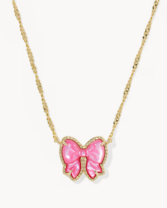 Haley Bow Gold Short Pendant Necklace in Rose Violet Mother-of-Pearl