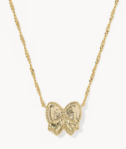 Haley Bow Gold Short Pendant Necklace in Rose Violet Mother-of-Pearl