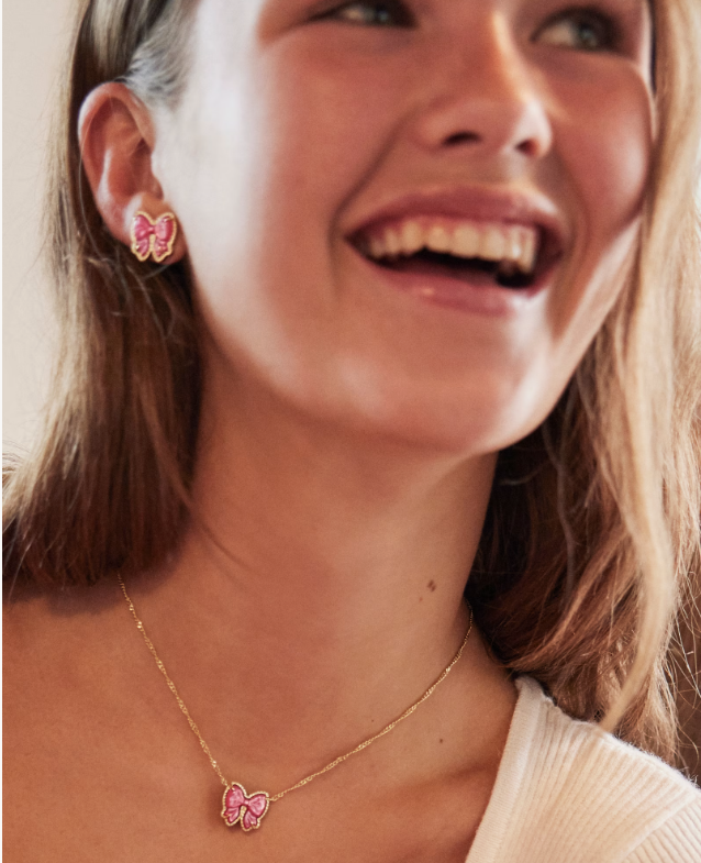 Haley  Bow Gold Stud Earring in Rose Violet Mother-of-Pearl