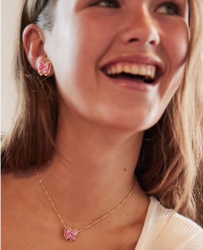 Haley  Bow Gold Stud Earring in Rose Violet Mother-of-Pearl