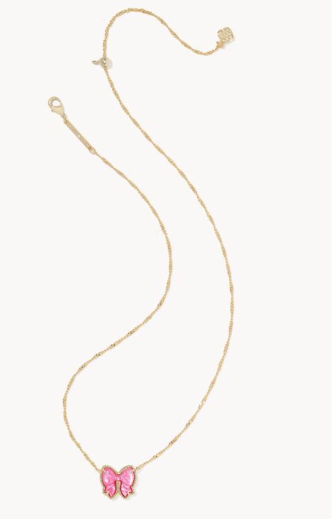 Haley Bow Gold Short Pendant Necklace in Rose Violet Mother-of-Pearl