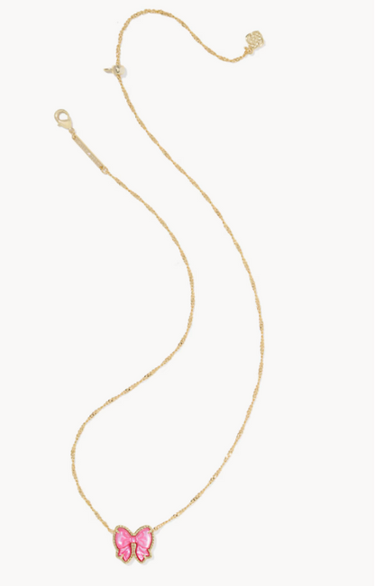 Haley Bow Gold Short Pendant Necklace in Rose Violet Mother-of-Pearl