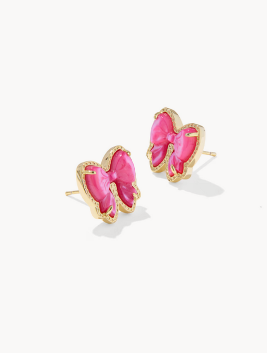 Haley  Bow Gold Stud Earring in Rose Violet Mother-of-Pearl