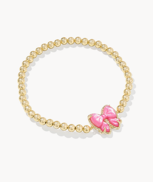Haley Bow Gold Stretch Bracelet in Rose Mother-of-Pearl
