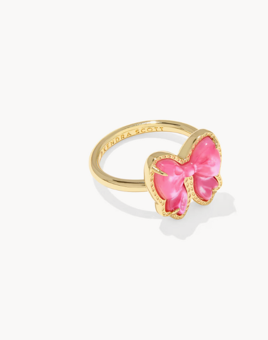Haley Bow Gold Band Ring in Rose Violet Mother-of-Pearl