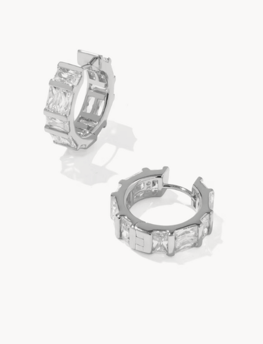 Jamie Silver Huggie Earrings in White Crystal