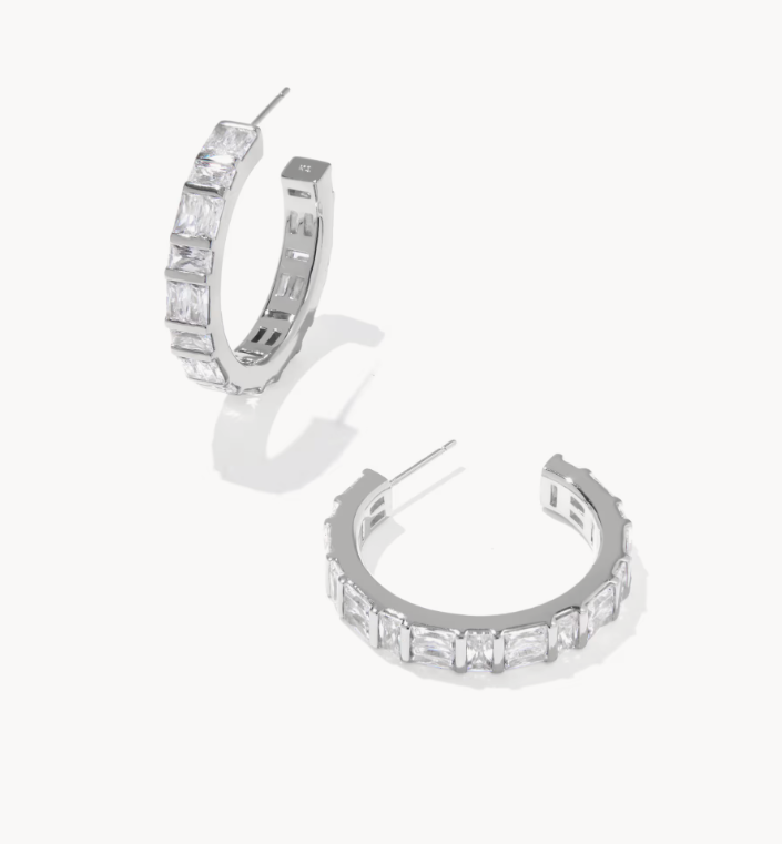Jamie Silver Hoop Earrings in White Crystal
