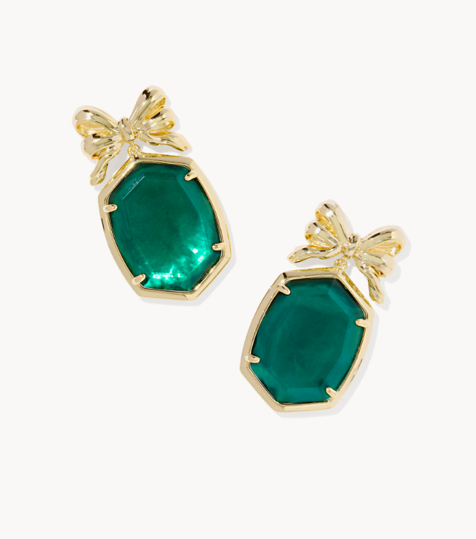 Daphne Bow Gold Drop Earrings in Pine Illusion