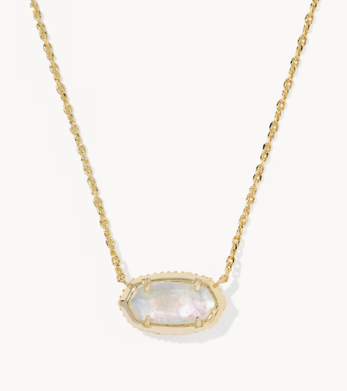 Elisa Bow Gold Short Pendant Necklace in Iridescent Crystal Ivory Illusion