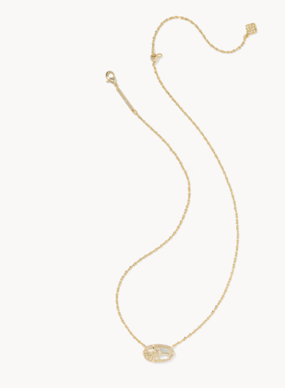Elisa Bow Gold Short Pendant Necklace in Iridescent Crystal Ivory Illusion