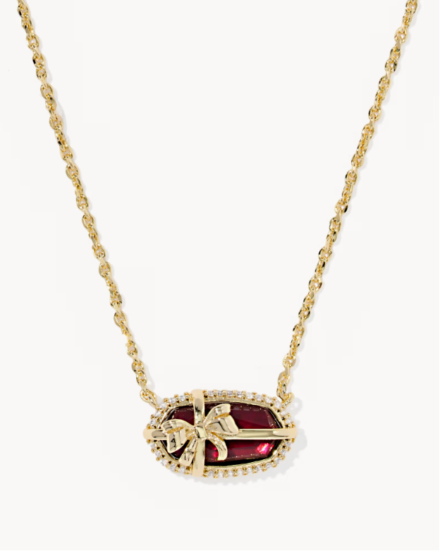 Elisa Bow Gold Short Pendant Necklace in Dark Burgundy Illusion