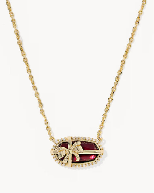 Elisa Bow Gold Short Pendant Necklace in Dark Burgundy Illusion