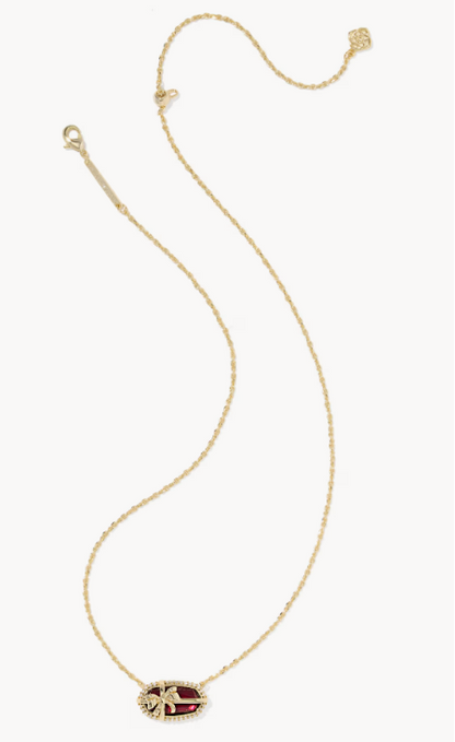Elisa Bow Gold Short Pendant Necklace in Dark Burgundy Illusion