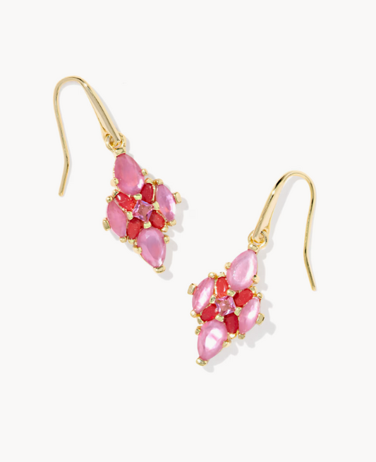 Abbie Gold Crystal Drop Earrings in Pink Mix