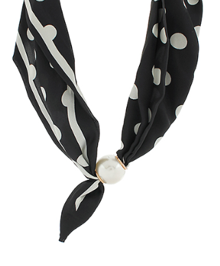 Accented Pearl Black Scarf Necklace
