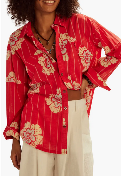 Hidden Flower Cherry Combo Button-Up Shirt