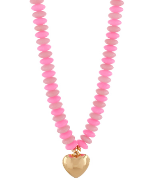 Beaded Heart Pink Necklace