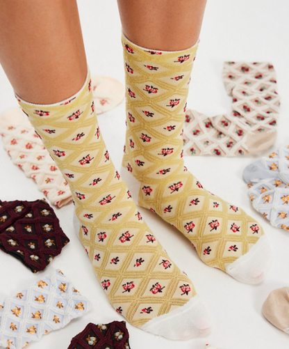Floral Jacquard Trouser Yellow Socks