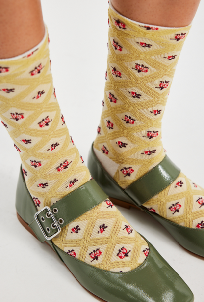 Floral Jacquard Trouser Yellow Socks