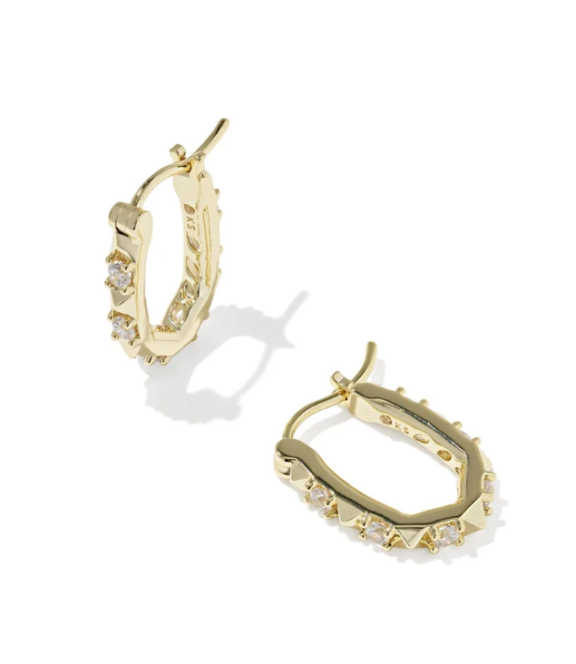Fate Gold Huggie Earrings in White Crystal