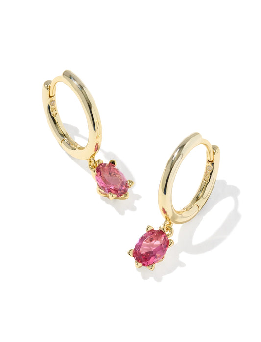 Cailin Single Stone Huggie Gold in Pink Crystal