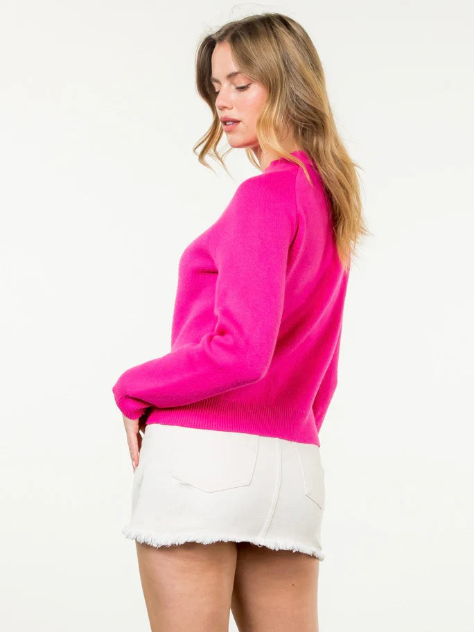 Peek A Bow Magenta Sweater